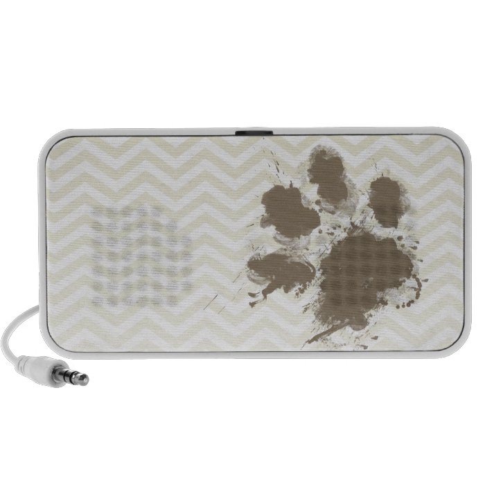 Funny Pawprint on Beige Chevron; zig zag iPhone Speaker