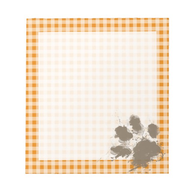 Funny Pawprint on Dark Orange Gingham Notepad (Front)