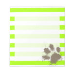 Funny Pawprint On Electric Lime Green Stripes Notepad at Zazzle