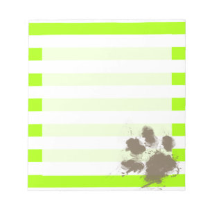 Funny Pawprint on Electric Lime Green Stripes Notepad