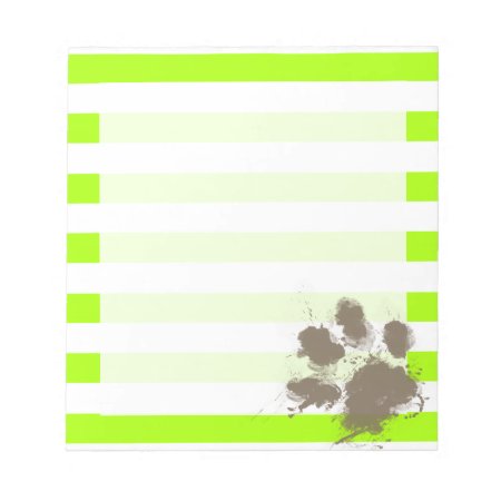 Funny Pawprint On Electric Lime Green Stripes Notepad