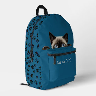 Funny Pawprints Siamese Cat Peeking  Printed Backpack