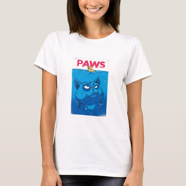 Funny Paws Horror Movie Poster Spoof T-Shirt (Front)