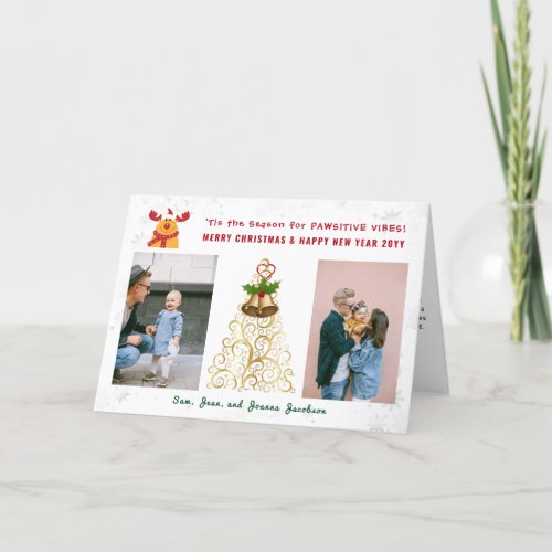 Funny Pawsitive Rudolph 2 Photos Cute Elegant Holiday Card