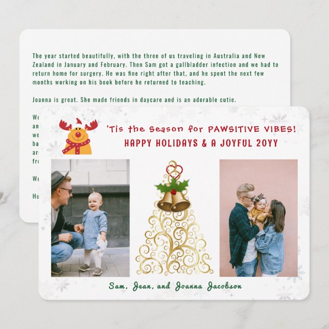 Funny Pawsitive Rudolph Happy Holidays 2 Photos Holiday Card (Front/Back)