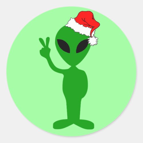 Funny peace alien santa classic round sticker