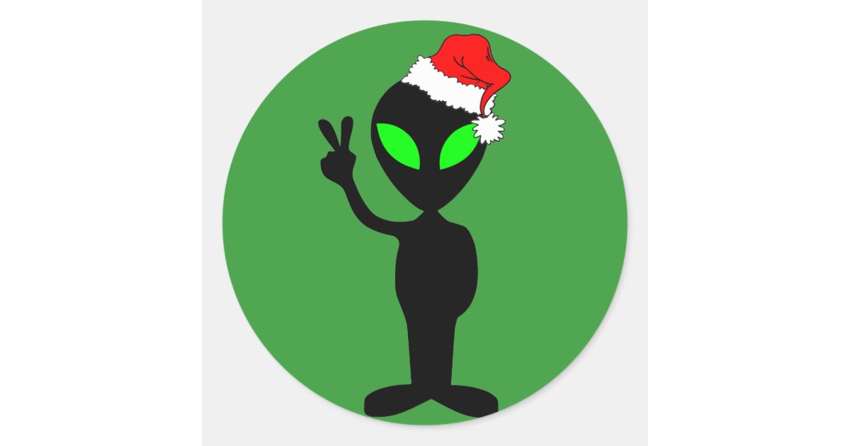Funny peace alien santa classic round sticker | Zazzle