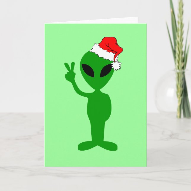 Funny peace alien santa holiday card (Front)