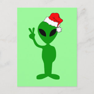 Funny peace alien santa holiday postcard