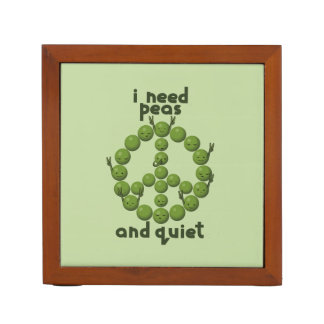 Funny Peace and Quiet Design with Green Peas Desk Organizer