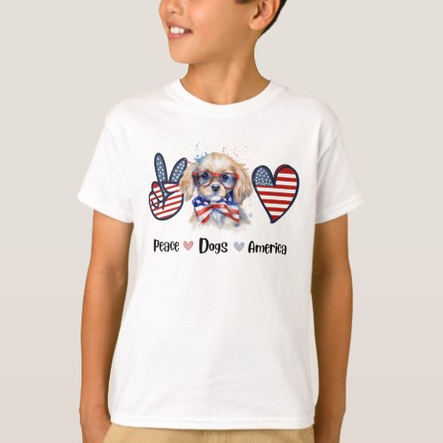 Funny Peace Dogs America Patriotic  T_Shirt