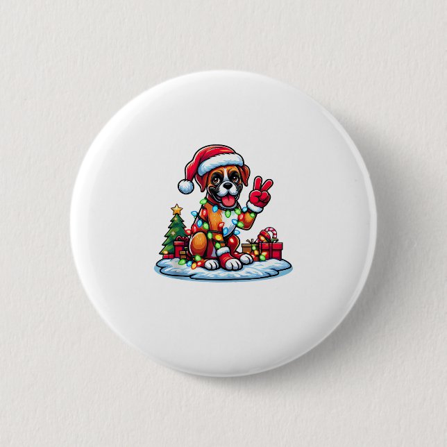 Funny Peace Hand Boxer Dog Christmas Lights Womens Button (Front)