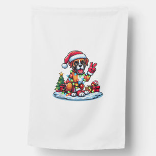 Funny Peace Hand Boxer Dog Christmas Lights Womens House Flag