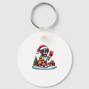 Funny Peace Hand Boxer Dog Christmas Lights Womens Keychain