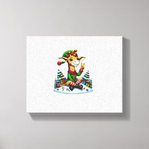 Funny Peace Hand Giraffe Elf Christmas Womens Mens Canvas Print
