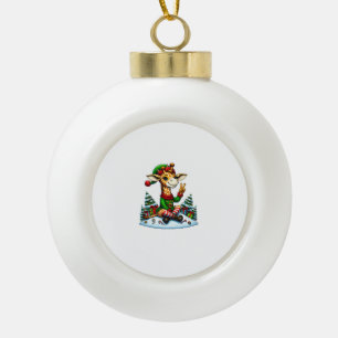 Funny Peace Hand Giraffe Elf Christmas Womens Mens Ceramic Ball Christmas Ornament