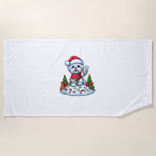 Funny Peace Hand Maltese Christmas Lights Womens M Beach Towel