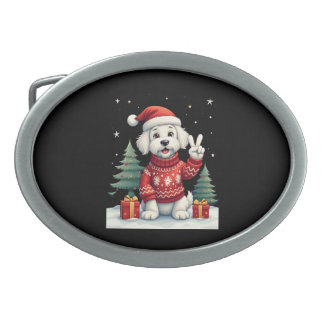 Funny Peace Hand Maltese Christmas Lights Womens M Belt Buckle