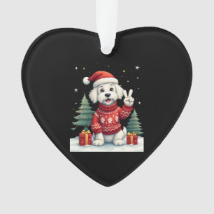 Funny Peace Hand Maltese Christmas Lights Womens M Ornament