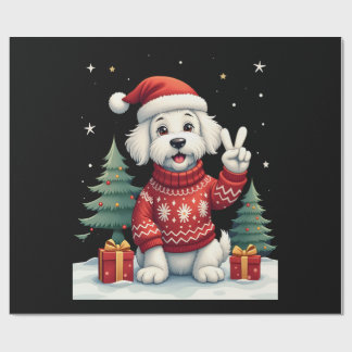 Funny Peace Hand Maltese Christmas Lights Womens M Wrapping Paper