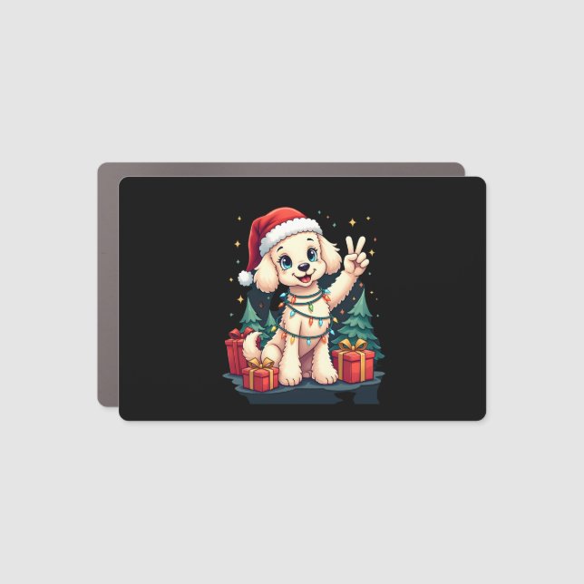 Funny Peace Hand Poodle Christmas Lights Womens Me Car Magnet (Front)