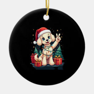 Funny Peace Hand Poodle Christmas Lights Womens Me Ceramic Ornament