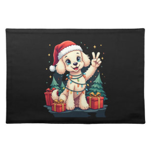Funny Peace Hand Poodle Christmas Lights Womens Me Cloth Placemat