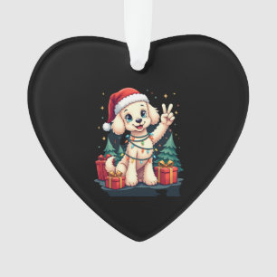 Funny Peace Hand Poodle Christmas Lights Womens Me Ornament