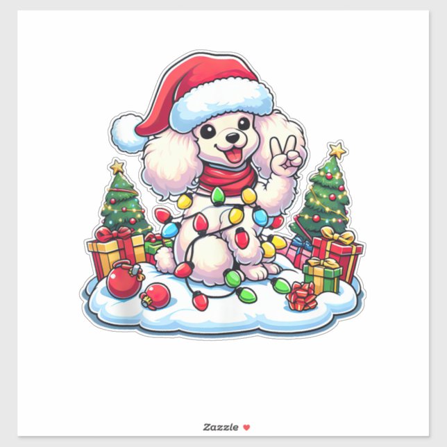 Funny Peace Hand Poodle Christmas Lights Womens Me Sticker (Sheet)