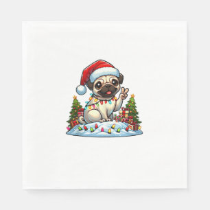 Funny Peace Hand Pug Christmas Lights Womens Mens Napkins