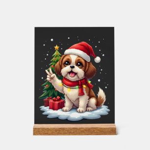 Funny Peace Hand Shih Tzu Christmas Lights Womens Acrylic Sign
