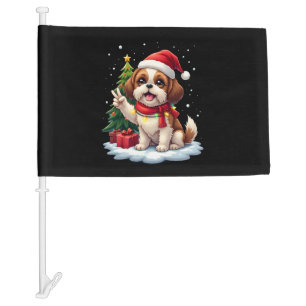 Funny Peace Hand Shih Tzu Christmas Lights Womens  Car Flag