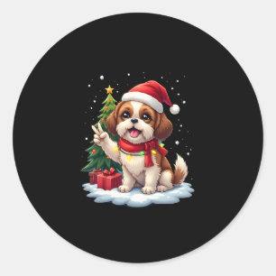 Funny Peace Hand Shih Tzu Christmas Lights Womens Classic Round Sticker
