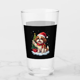 Funny Peace Hand Shih Tzu Christmas Lights Womens Glass