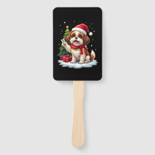 Funny Peace Hand Shih Tzu Christmas Lights Womens Hand Fan