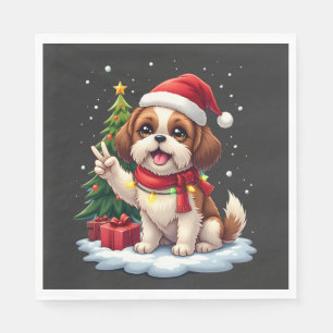 Funny Peace Hand Shih Tzu Christmas Lights Womens Napkins