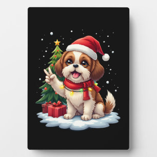 Funny Peace Hand Shih Tzu Christmas Lights Womens  Plaque