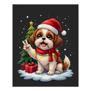 Funny Peace Hand Shih Tzu Christmas Lights Womens Poster