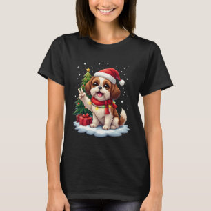 Funny Peace Hand Shih Tzu Christmas Lights Womens  T-Shirt