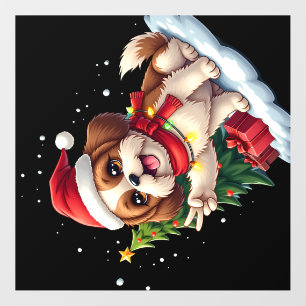 Funny Peace Hand Shih Tzu Christmas Lights Womens Wall Decal