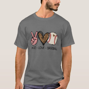 Funny Peace Love Baseball Mom Leopard Print T-Shirt