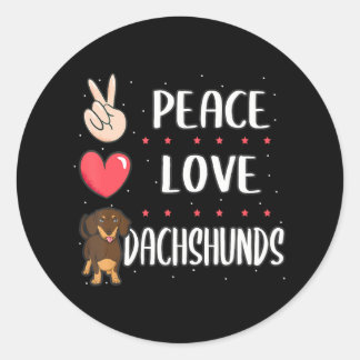 Funny Peace Love Dachshund Dog Lover Dad Mom Classic Round Sticker