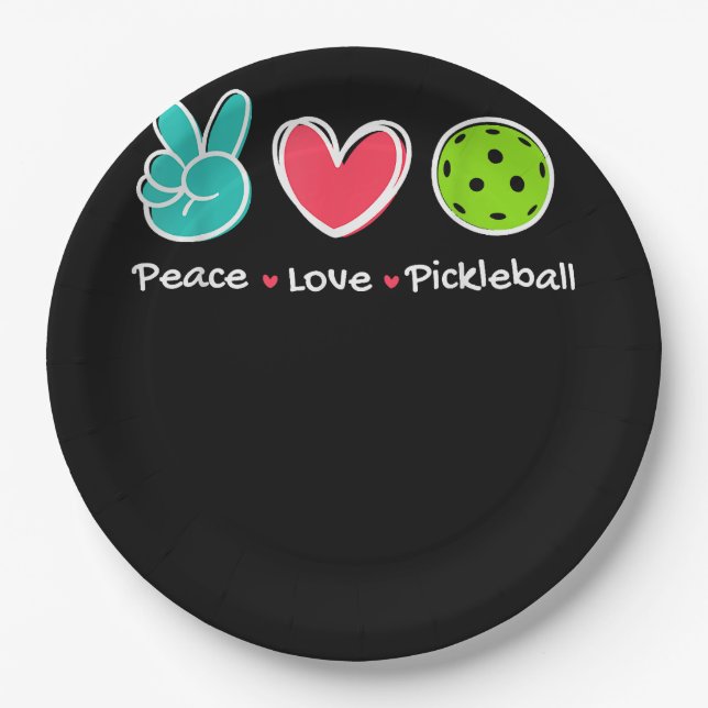 Funny Peace Love Pickleball Court Play Loves Pickl Paper Plates (Front)