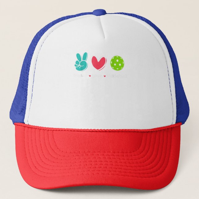 Funny Peace Love Pickleball Court Play Loves Pickl Trucker Hat (Front)