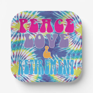 Funny Peace Love & Retirement party Paper Plates