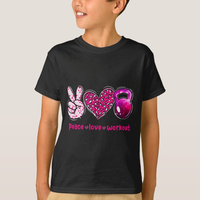 Funny Peace Love Workout Gym Lifting Gymer Valenti T-Shirt (Front)