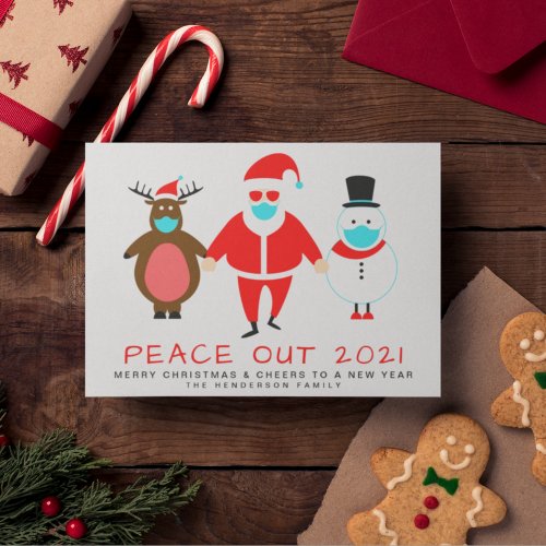 Funny Peace Out 2021 Santa Face Mask Christmas Holiday Card