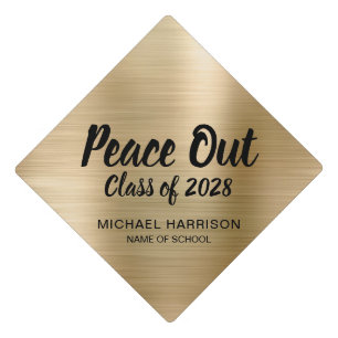 Funny Peace Out Gold Metallic Custom Graduation Cap Topper