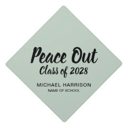 Funny Peace Out Personalized Sage Green Graduation Cap Topper