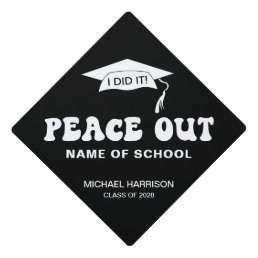 Funny Peace Out School Name Custom Graduation Cap 